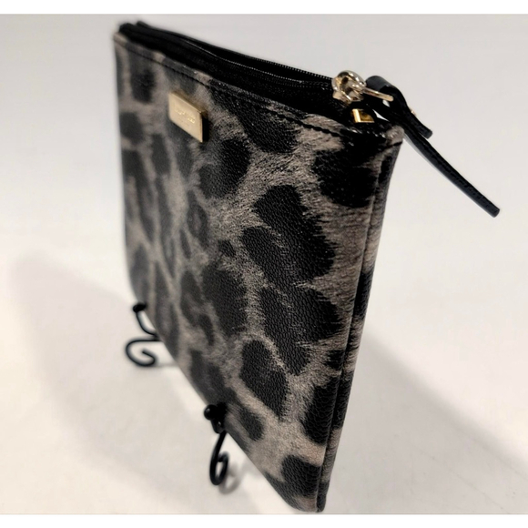 Kate Spade Mya Black Grey Leopard Print Clutch Wristlet 4” x 6” - Picture 2 of 6